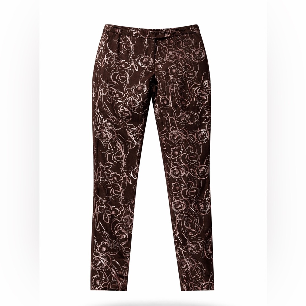Alfani Floral Skinny Pants Brown Stretch Workwear Casual Chic | Women's Sz 8
